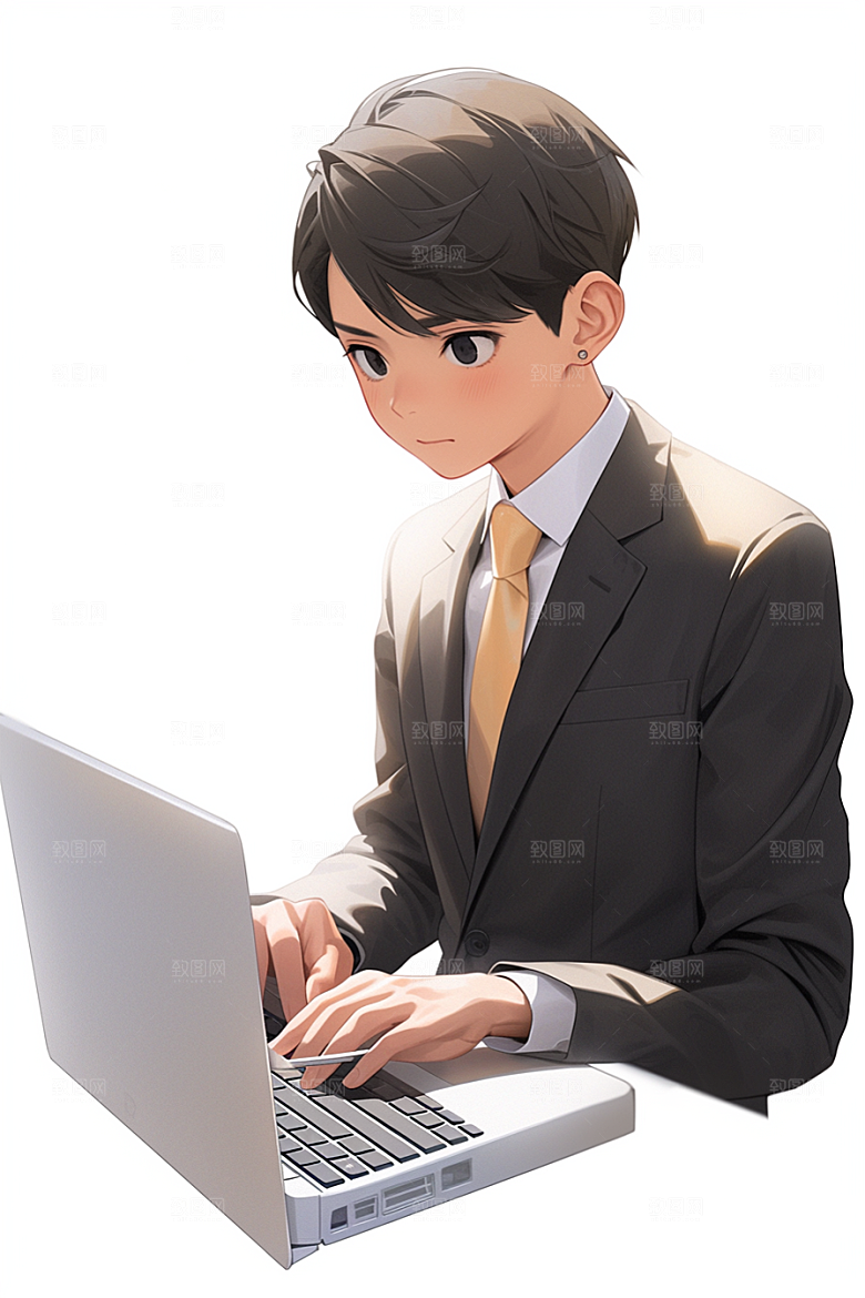 电脑工作人物3D加班模型