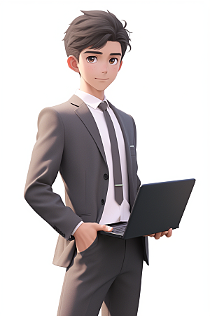 电脑工作人物高清3D模型