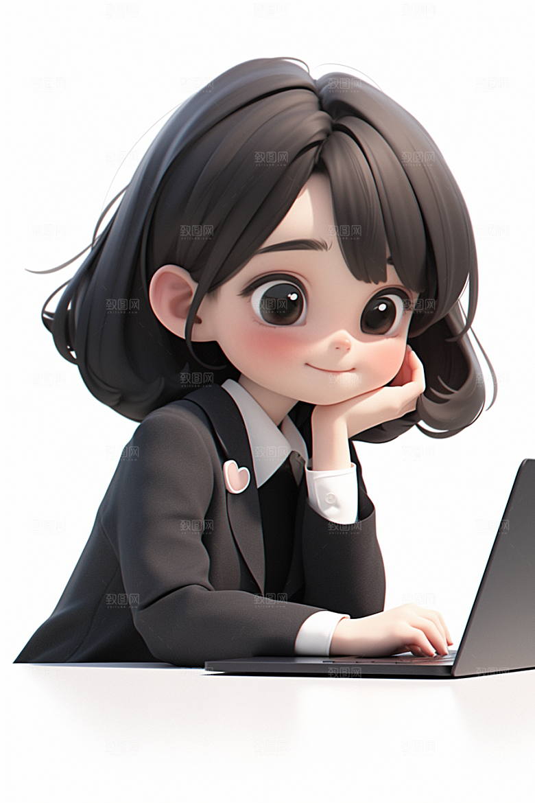 电脑工作人物白领卡通模型
