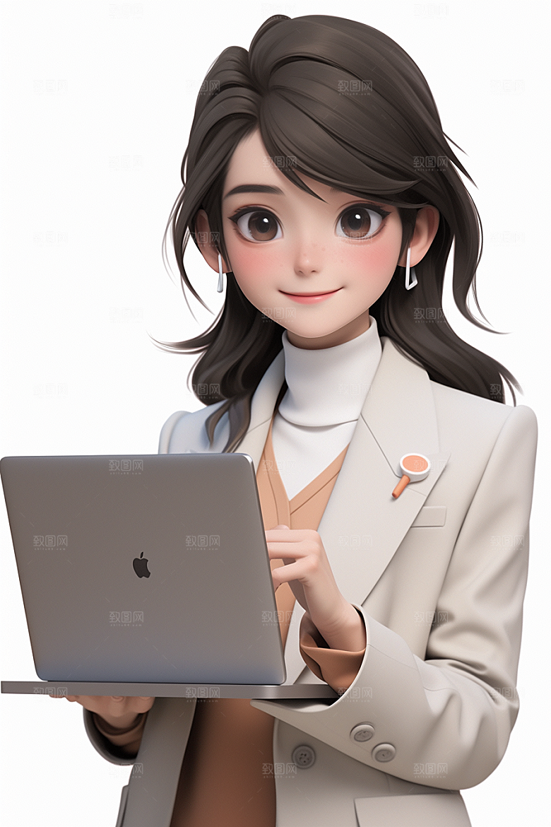 电脑工作人物高清白领模型