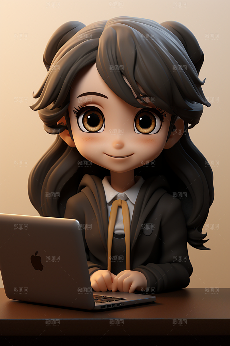 电脑工作人物3D办公室模型