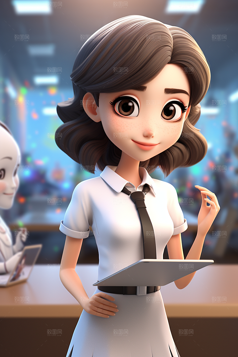电脑工作人物3D高清模型