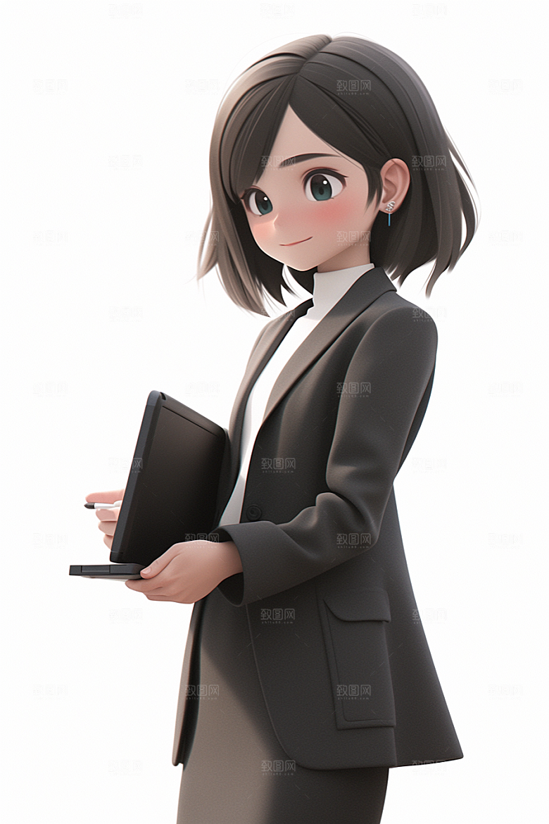 电脑工作人物卡通肖像模型