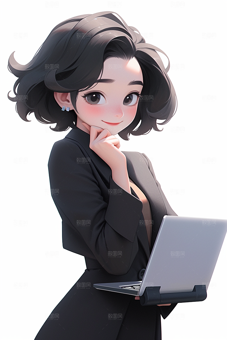 电脑工作人物白领打工模型