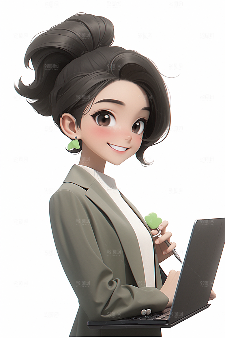 电脑工作人物上班族打工模型
