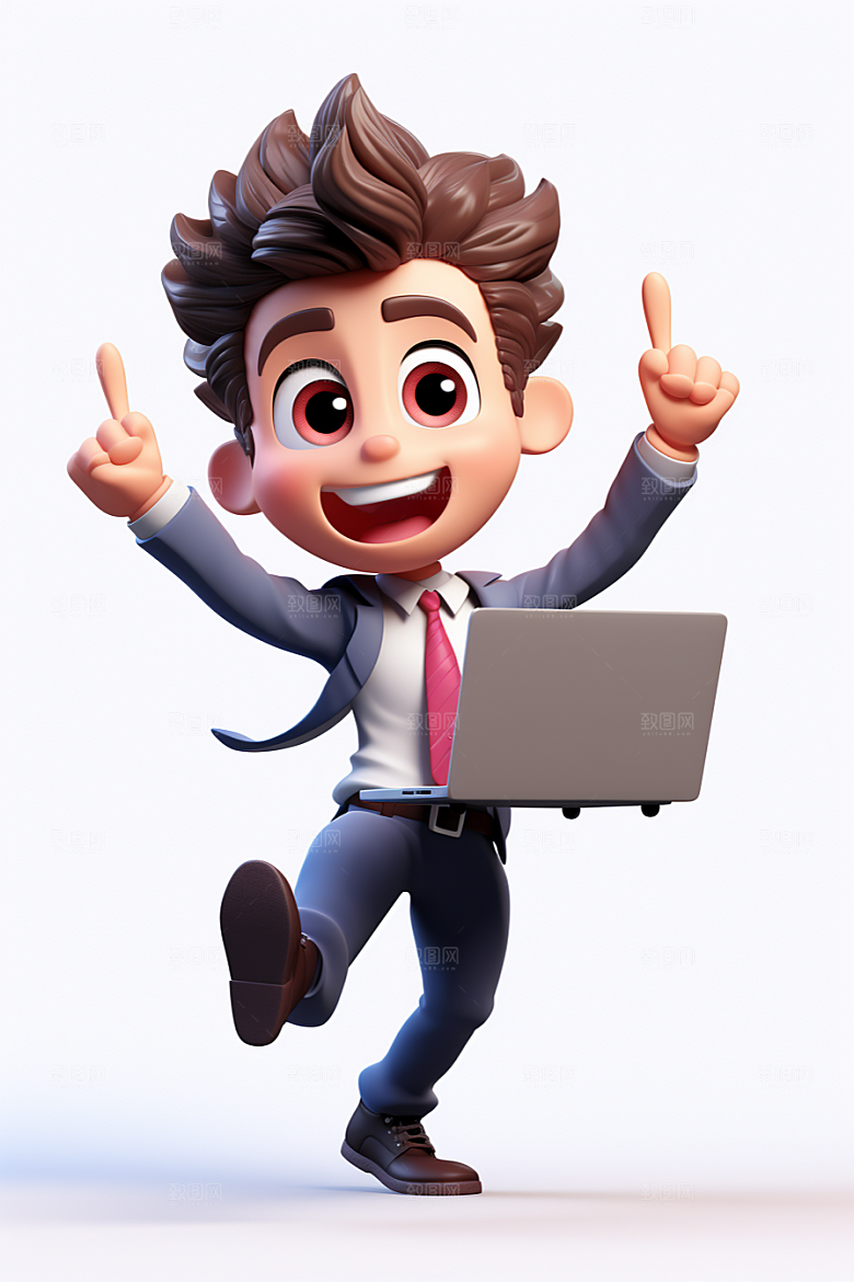 电脑工作人物工作加班模型