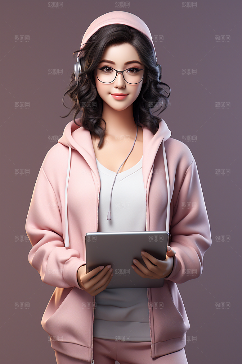 电脑工作人物3D打工模型