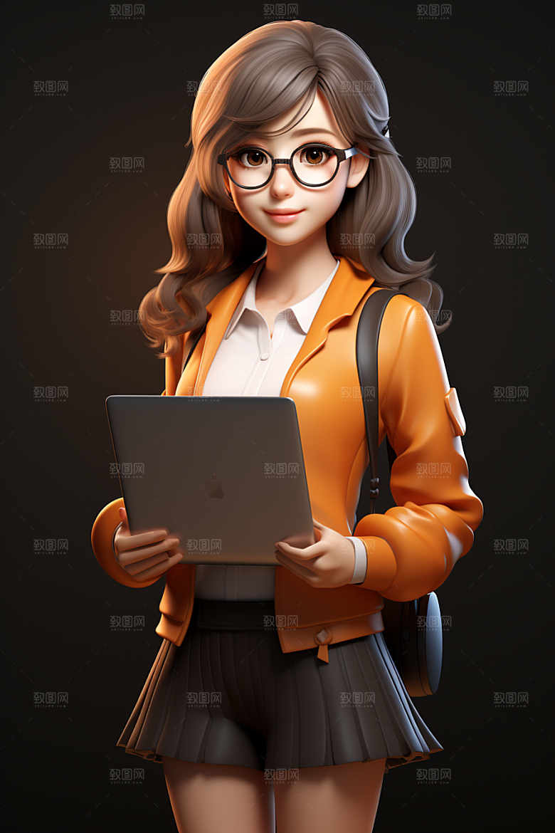 电脑工作人物3D高清模型