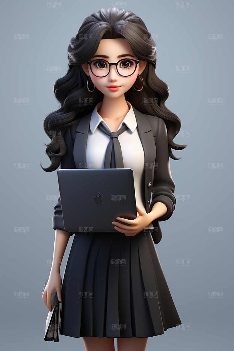 电脑工作人物3D上班族模型