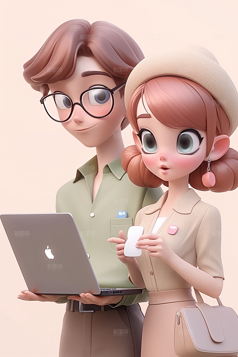 电脑工作人物打工上班族模型