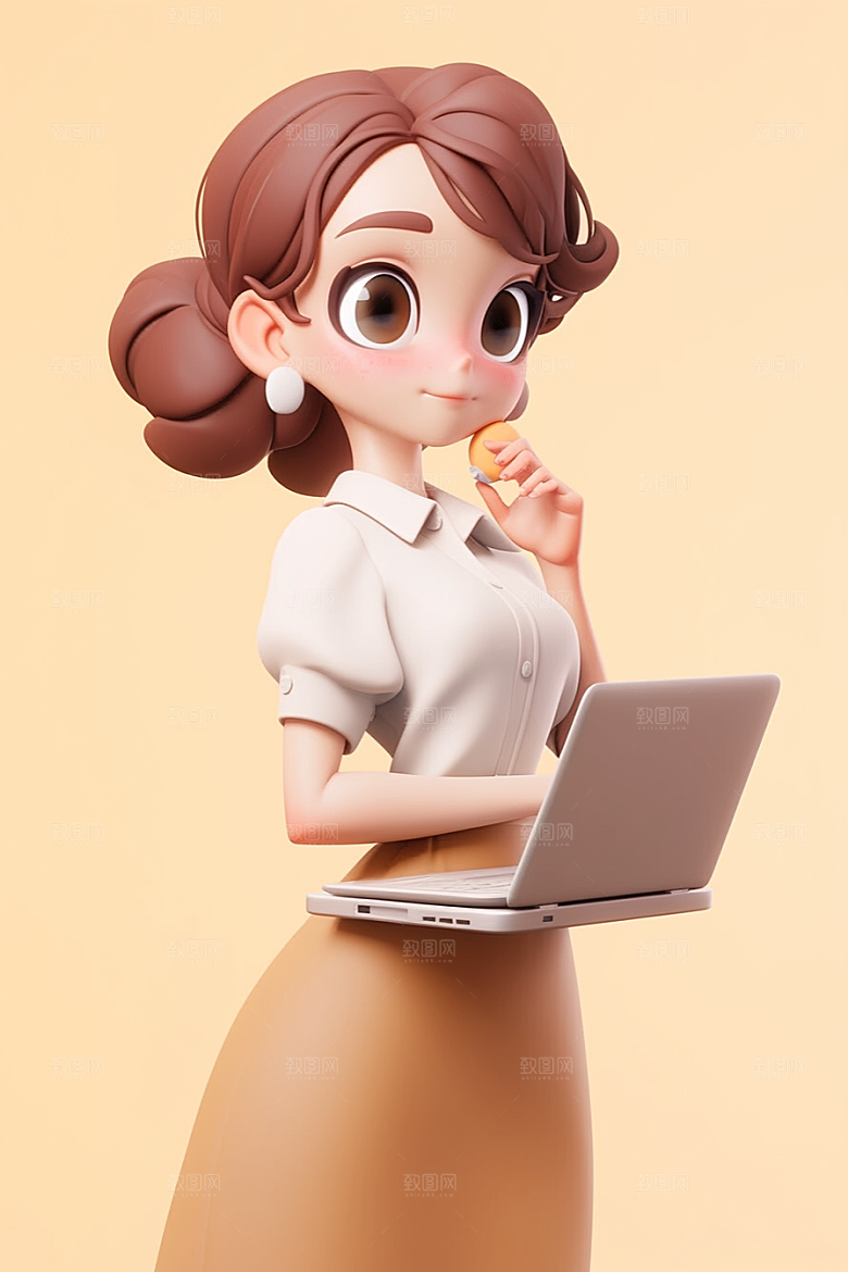电脑工作人物3D加班模型