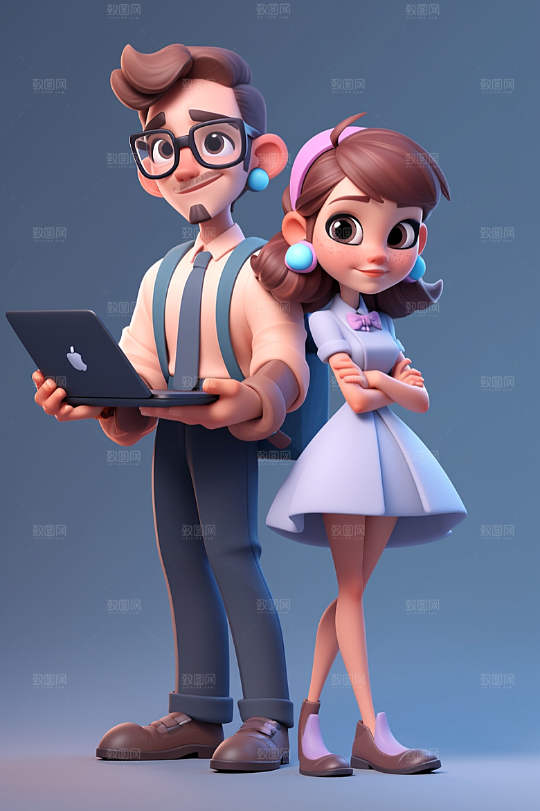 电脑工作人物工作3D模型