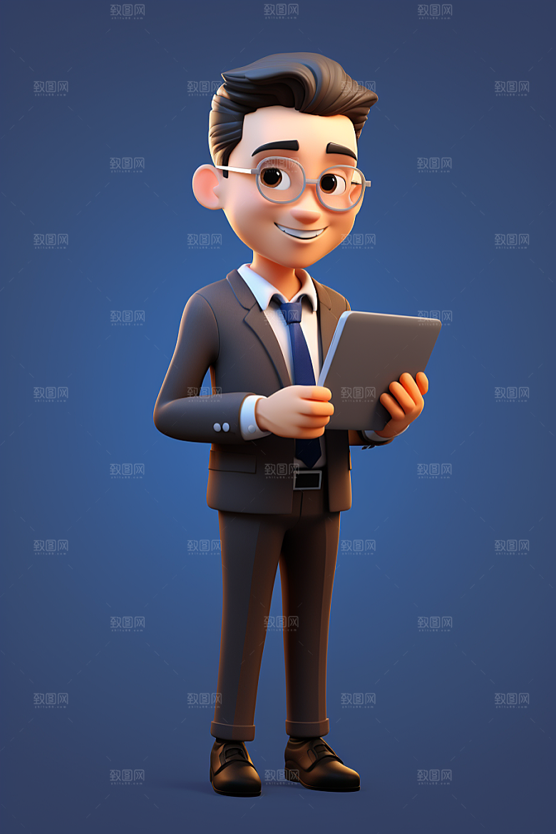 电脑工作人物卡通3D模型