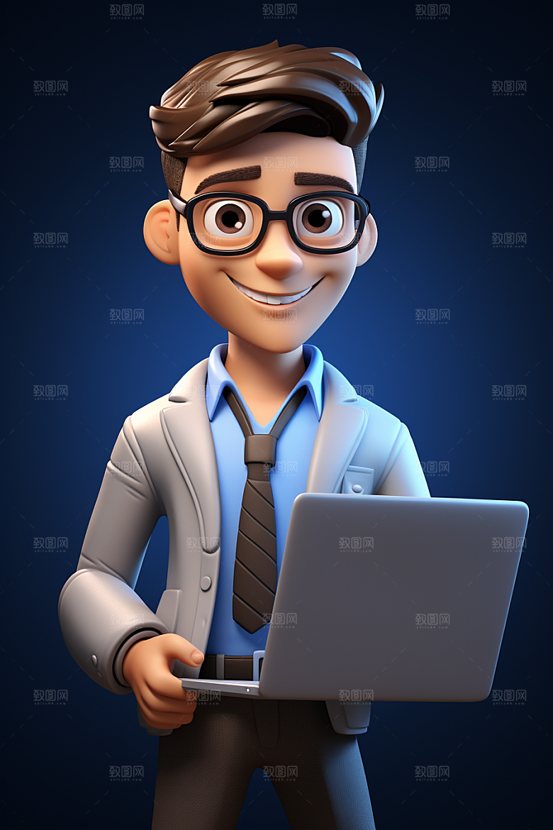 电脑工作人物白领3D模型