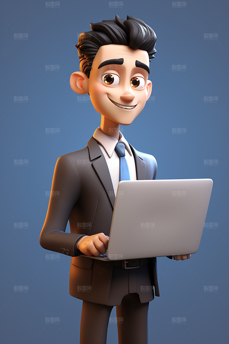 电脑工作人物3D高清模型