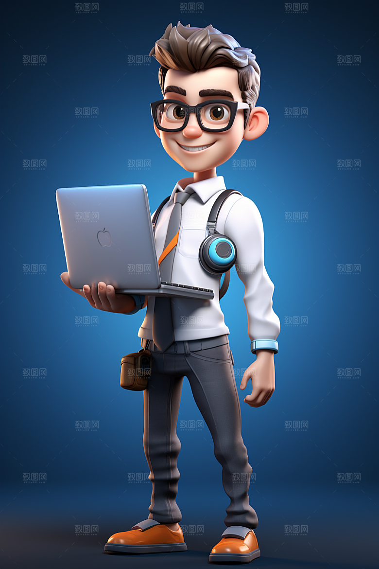 电脑工作人物打工3D模型
