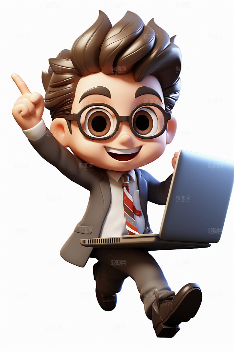 电脑工作人物卡通白领模型