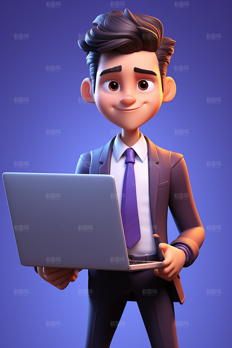 电脑工作人物白领3D模型