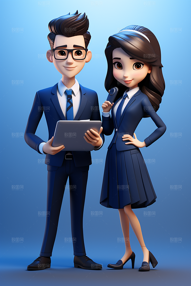 电脑工作人物高清3D模型