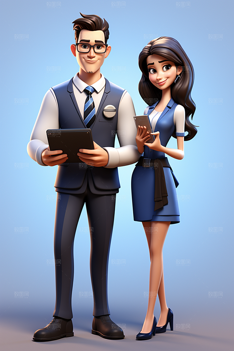 电脑工作人物3D高清模型