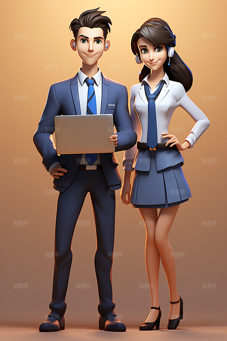 电脑工作人物办公室加班模型