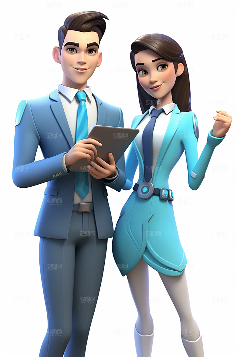 电脑工作人物办公室高清模型