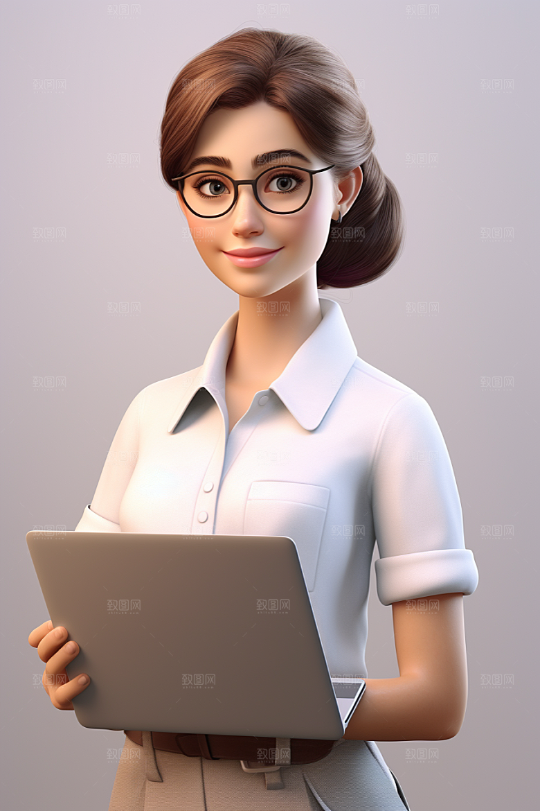 电脑工作人物白领3D模型