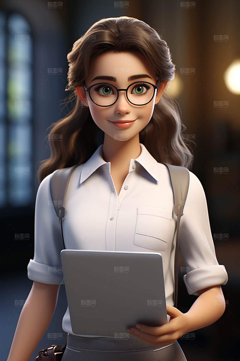 电脑工作人物3D加班模型