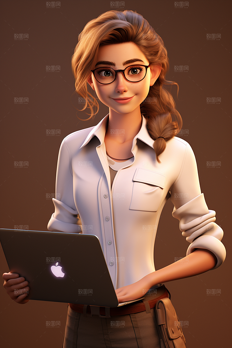 电脑工作人物3D工作模型