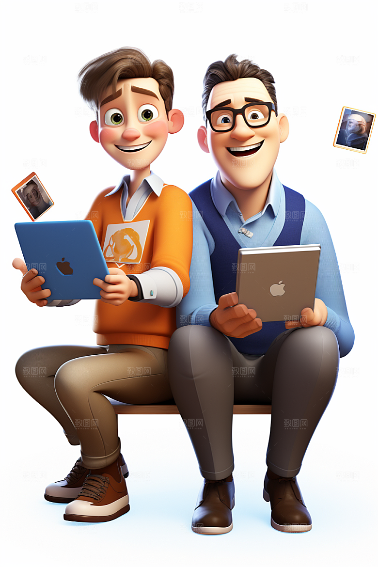 电脑工作人物3D加班模型