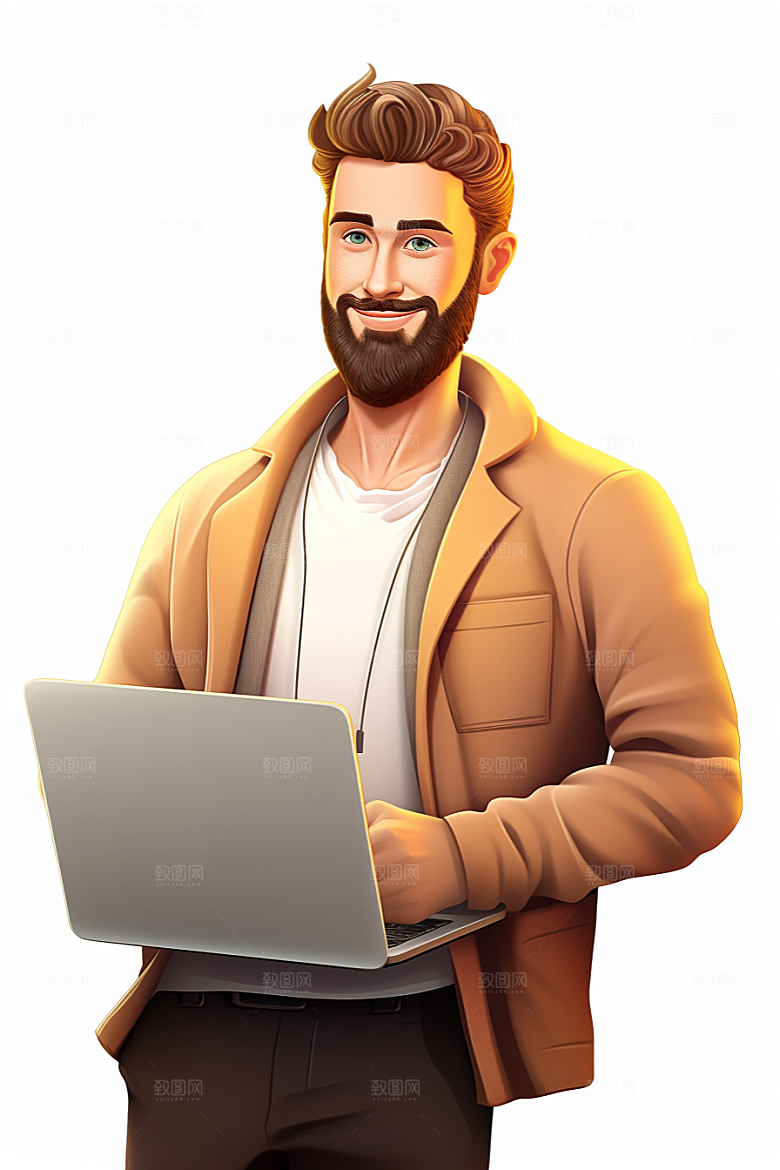 电脑工作人物3D卡通模型