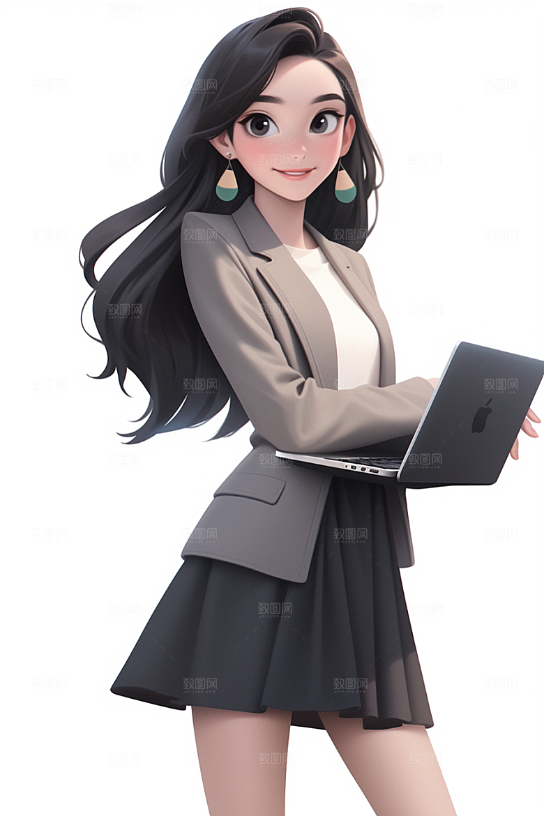 电脑工作人物白领打工模型