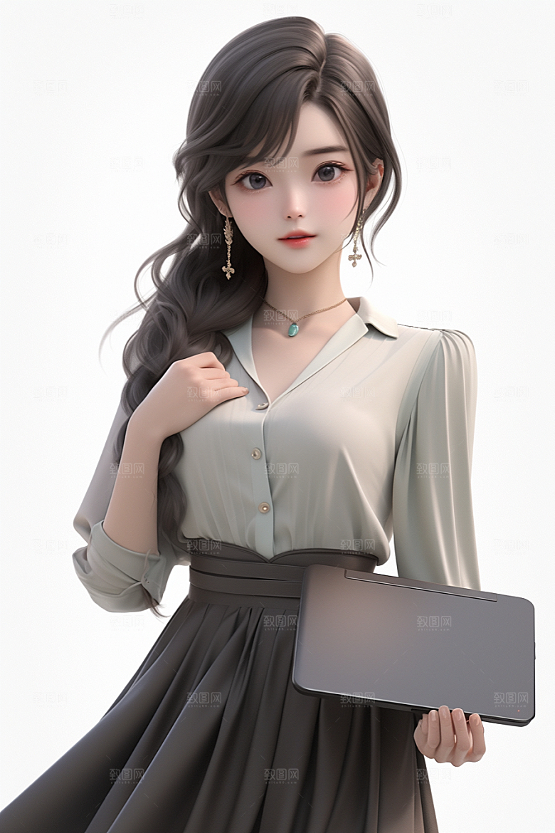 电脑工作人物卡通白领模型