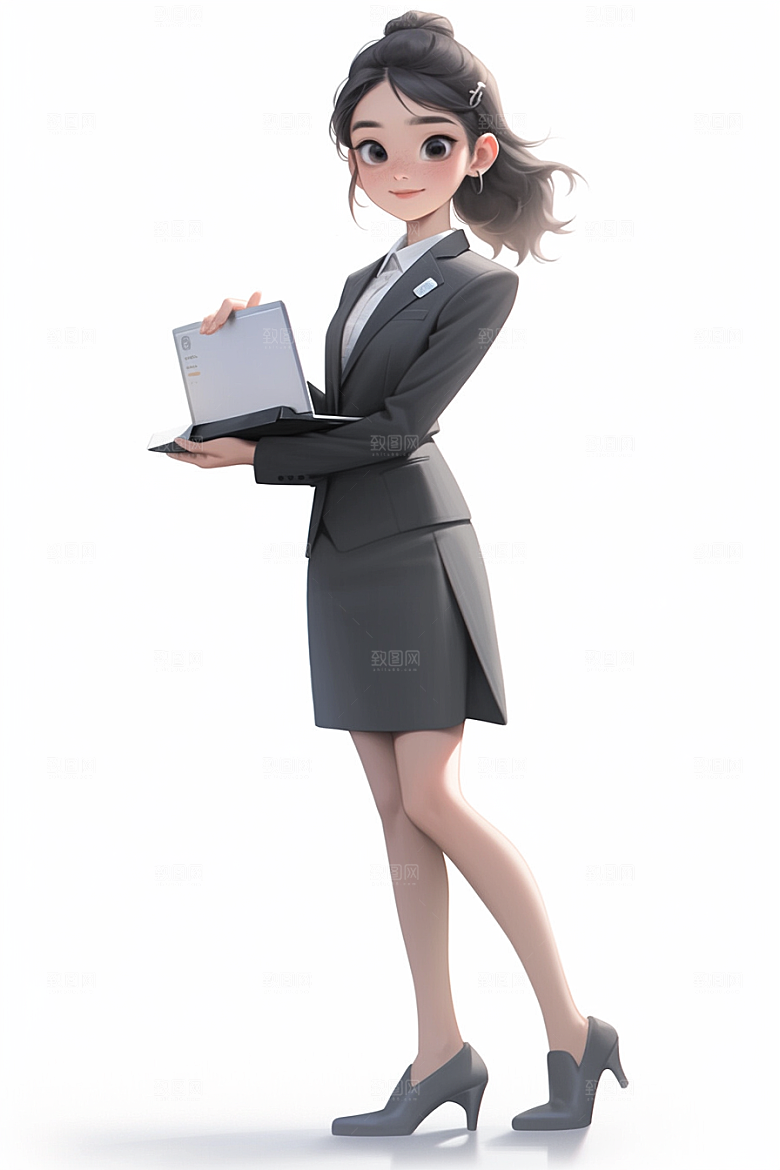 电脑工作人物3D高清模型
