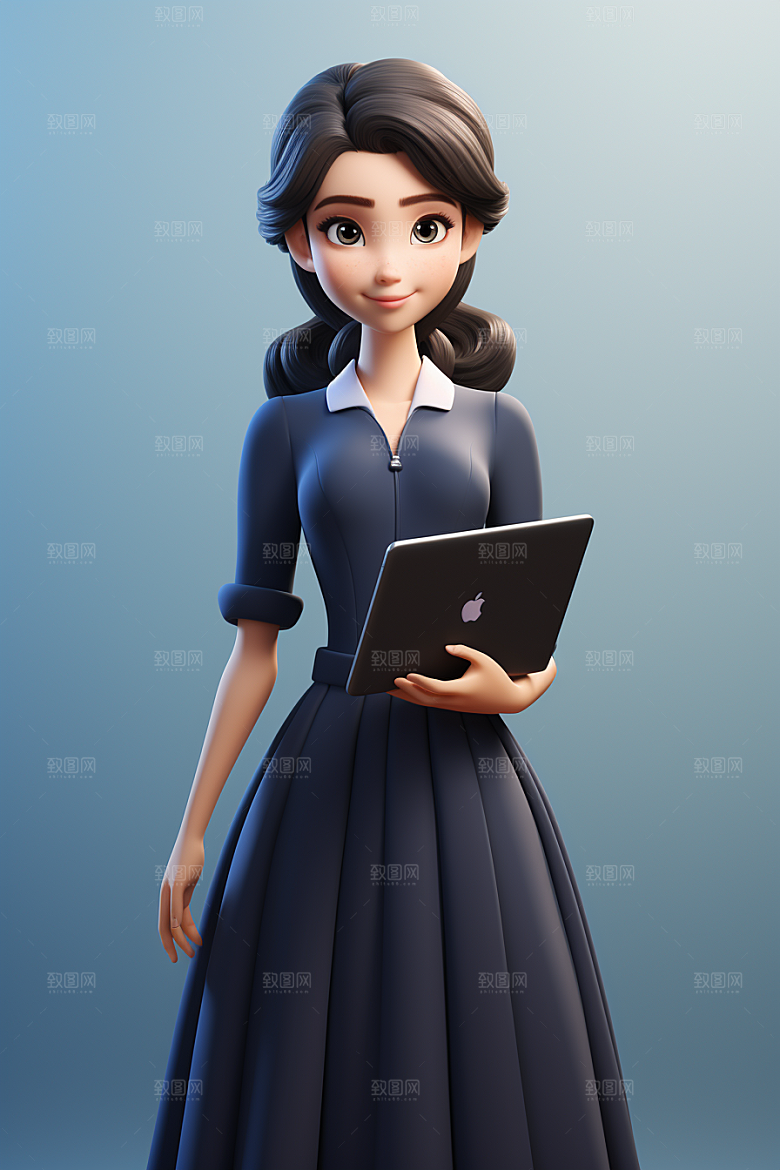 电脑工作人物打工工作模型
