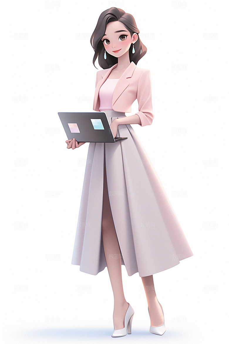 电脑工作人物办公室3D模型