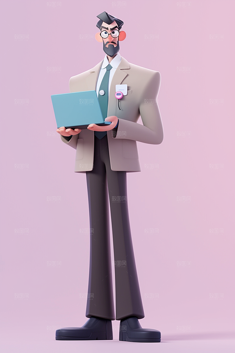 电脑工作人物肖像3D模型