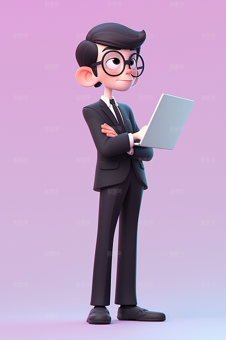 电脑工作人物加班3D模型