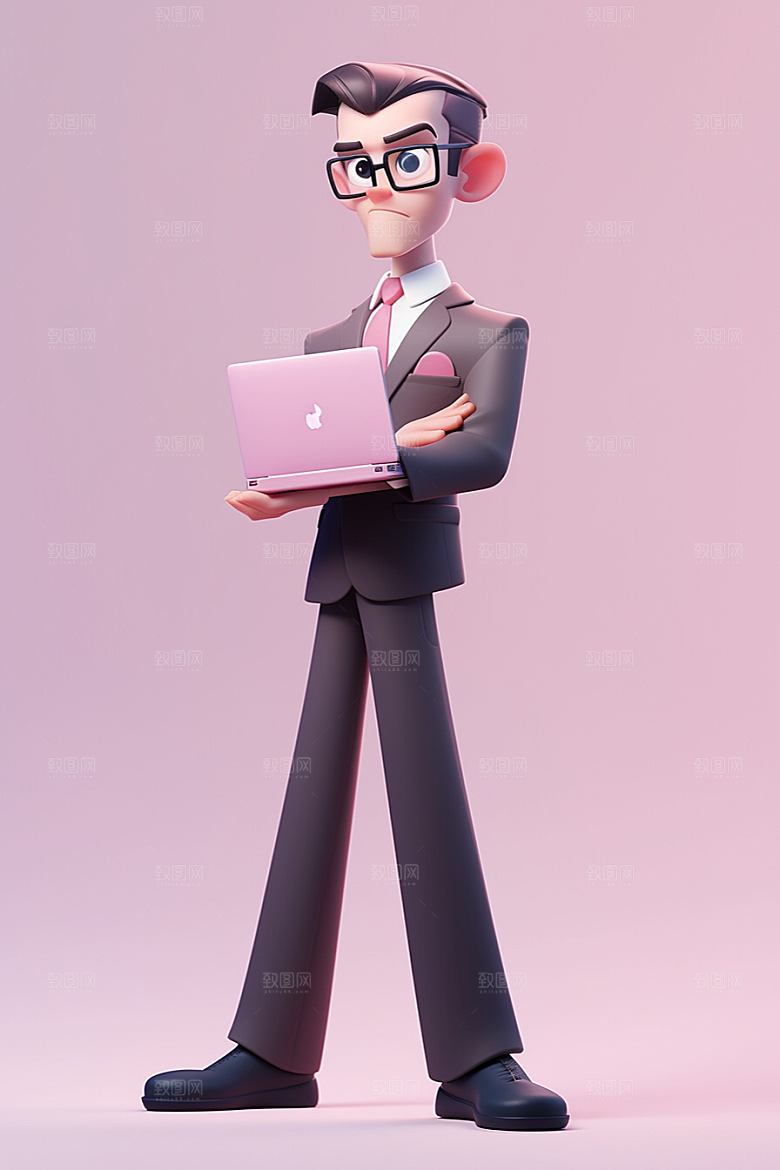 电脑工作人物打工加班模型