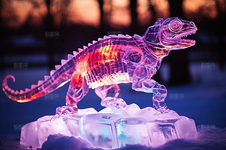 冰雕动物冰雪大世界旅游摄影图