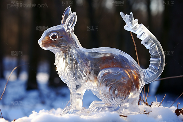 冰雕动物冰雪雕塑高清摄影图