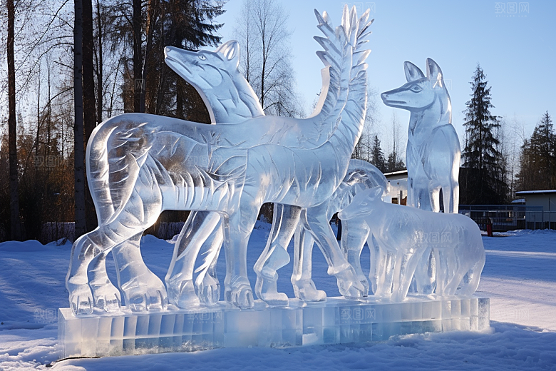冰雕动物旅游冰雪大世界摄影图