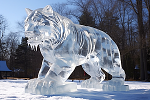 冰雕动物冰雪雕塑东北摄影图