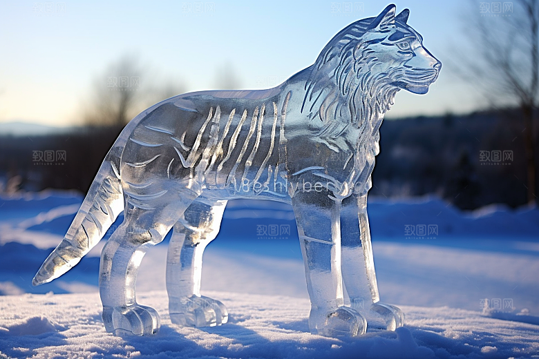 冰雕动物高清冰雪雕塑摄影图