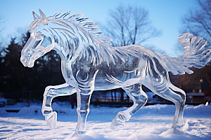 冰雕动物高清冰雪雕塑摄影图