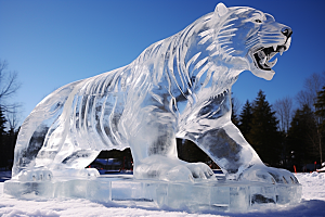 冰雕动物东北冰雪大世界摄影图
