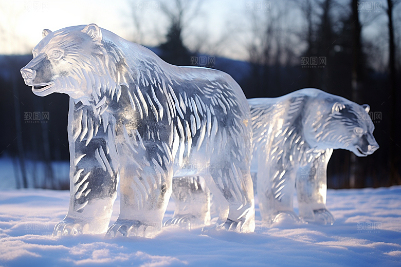 冰雕动物东北冰雪大世界摄影图