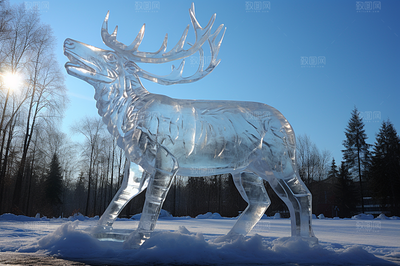 冰雕动物冰雪雕塑艺术冰雕摄影图
