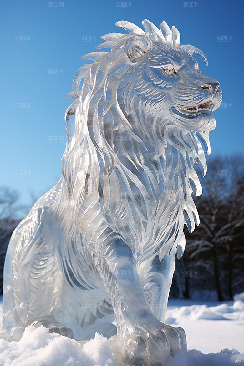 冰雕动物冰雪雕塑高清摄影图