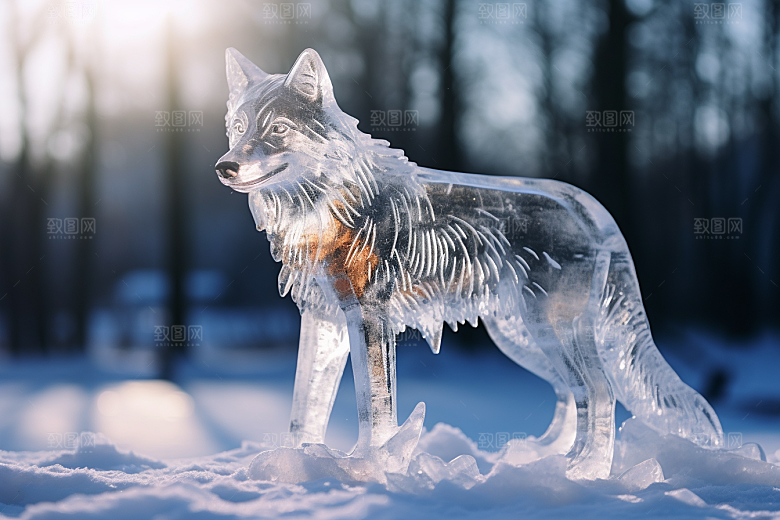 冰雕动物东北冰雪雕塑摄影图
